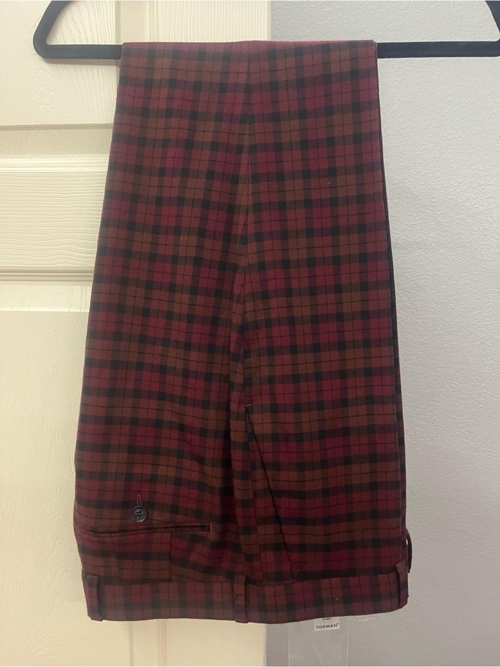Topman Red and Brown Plaid Dress Pants